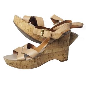 FRANCO SARTO Farley Cork leather platform wedge heels Size 8.5